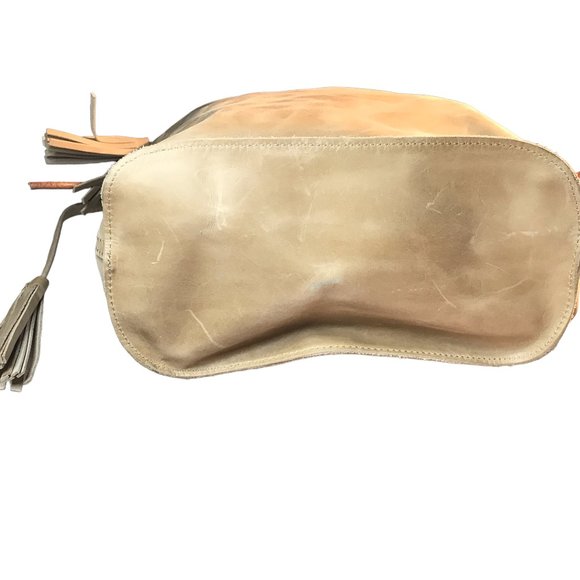 MONSERAT De LUCCA Sacha Beige Sand LEATHER Tassel Drawstring Fringe Bucket Bag! - Picture 8 of 13